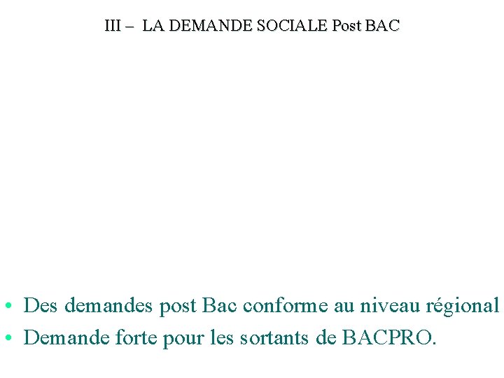 III – LA DEMANDE SOCIALE Post BAC • Des demandes post Bac conforme au