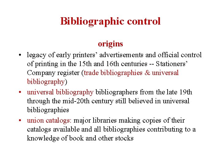 What is universal bibliographic control