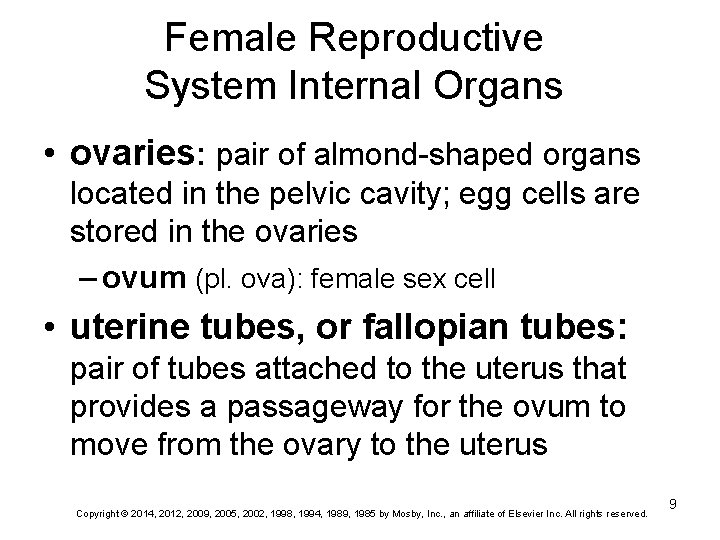 Female Reproductive System Internal Organs • ovaries: pair of almond-shaped organs located in the Female Reproductive System Internal Organs • ovaries: pair of almond-shaped organs located in the