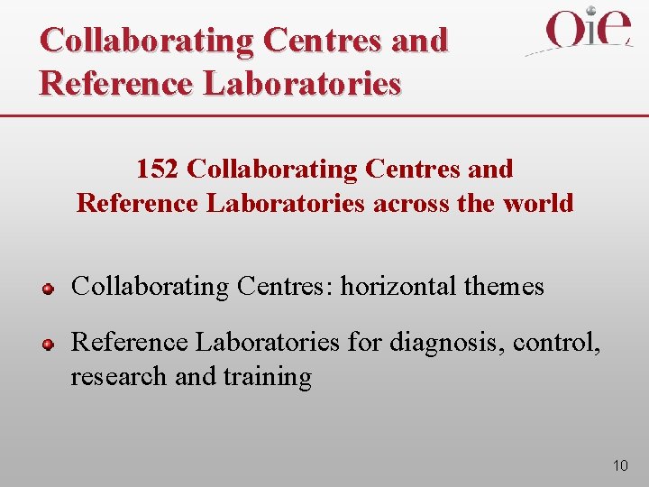 Collaborating Centres and Reference Laboratories 152 Collaborating Centres and Reference Laboratories across the world