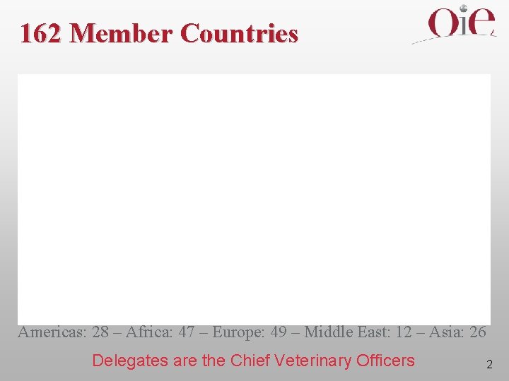162 Member Countries Americas: 28 – Africa: 47 – Europe: 49 – Middle East: