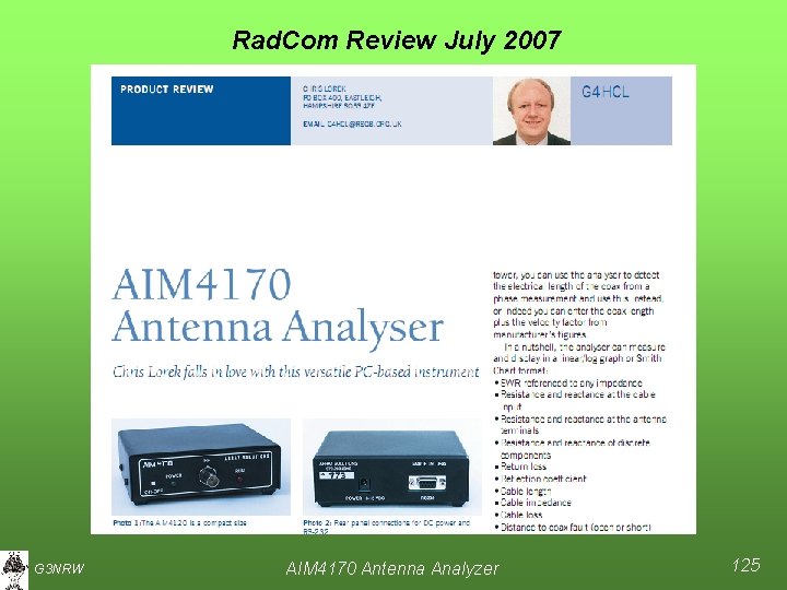 Rad. Com Review July 2007 G 3 NRW AIM 4170 Antenna Analyzer 125 