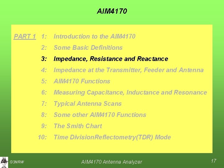AIM 4170 PART 1 1: 2: Some Basic Definitions 3: Impedance, Resistance and Reactance