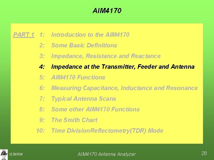 AIM 4170 PART 1 1: 2: Some Basic Definitions 3: Impedance, Resistance and Reactance