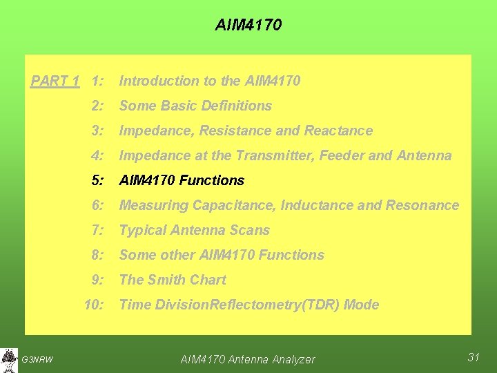 AIM 4170 PART 1 1: 2: Some Basic Definitions 3: Impedance, Resistance and Reactance