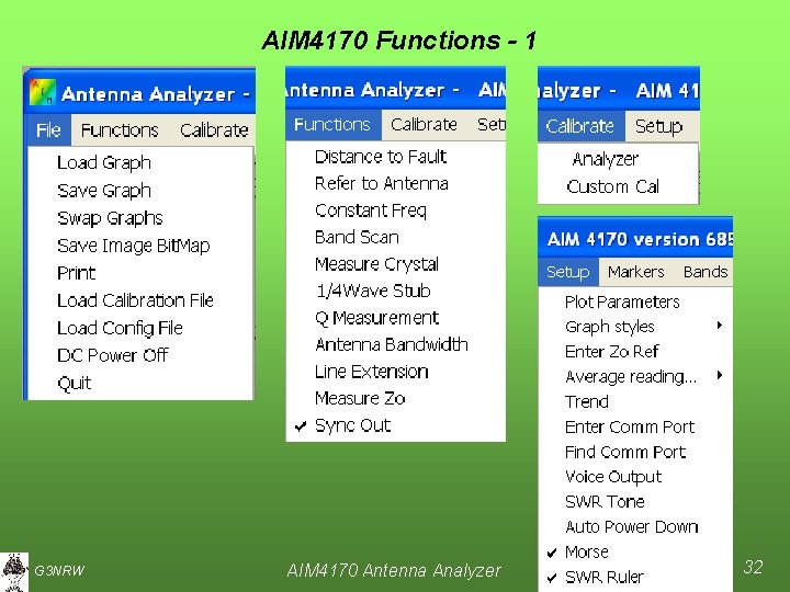 AIM 4170 Functions - 1 G 3 NRW AIM 4170 Antenna Analyzer 32 