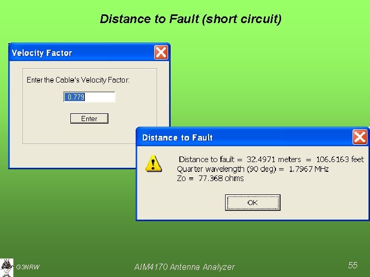 Distance to Fault (short circuit) G 3 NRW AIM 4170 Antenna Analyzer 55 