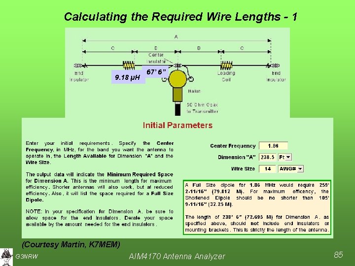 Calculating the Required Wire Lengths - 1 9. 18 µH 67’ 6” (Courtesy Martin,