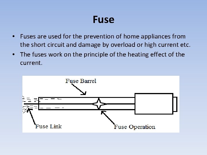 Fuse • Fuses are used for the prevention of home appliances from the short