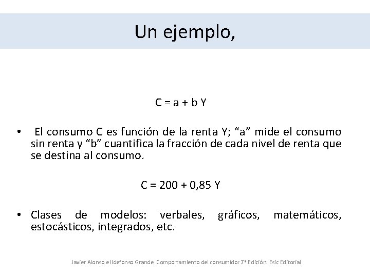 Un ejemplo, C=a+b. Y • El consumo C es función de la renta Y;