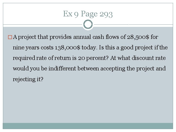 Ex 9 Page 293 � A project that provides annual cash flows of 28,