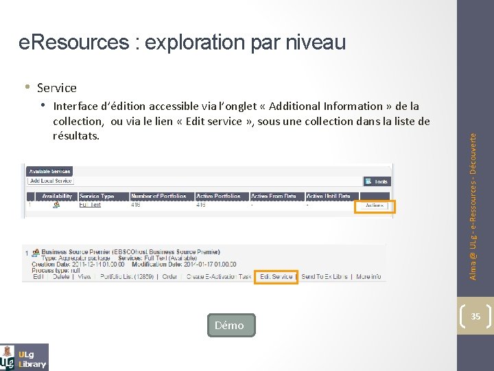 e. Resources : exploration par niveau • Service collection, ou via le lien «