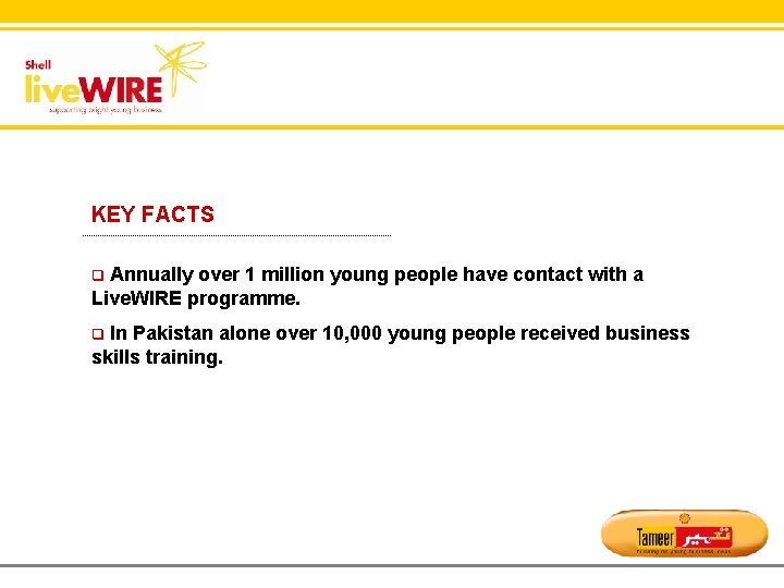 KEY FACTS q Annually over 1 million young people have contact with a Live.