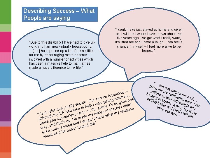 Describing Success – What People are saying “Due to this disability I have had