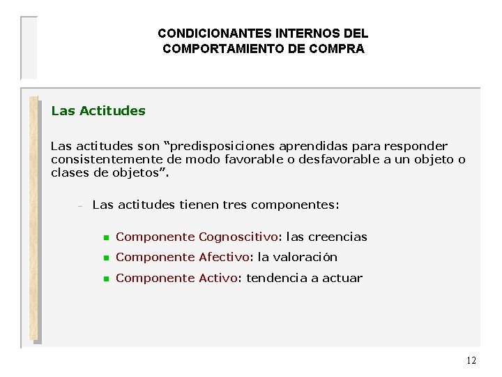 CONDICIONANTES INTERNOS DEL COMPORTAMIENTO DE COMPRA UNIVERSIDAD DE OVIEDO Las Actitudes Las actitudes son