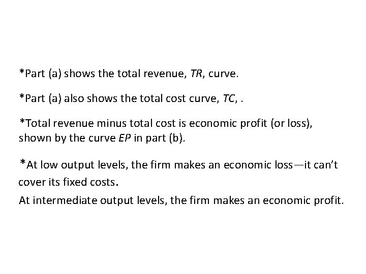 *Part (a) shows the total revenue, TR, curve. *Part (a) also shows the total *Part (a) shows the total revenue, TR, curve. *Part (a) also shows the total