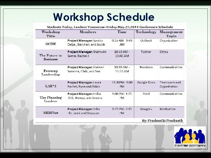Workshop Schedule 