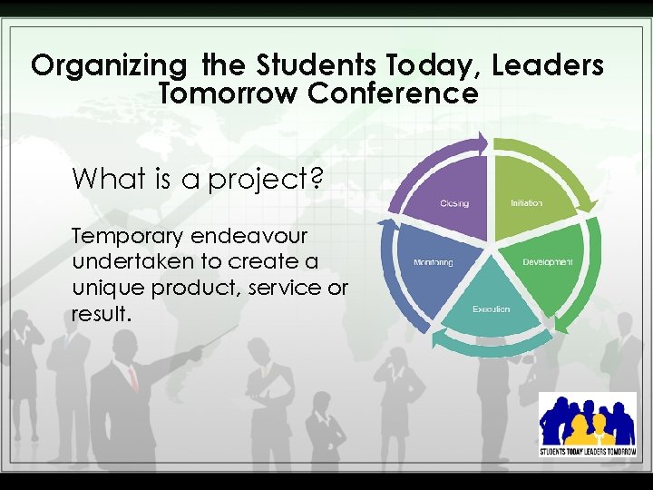 Organizing the Students Today, Leaders Tomorrow Conference What is a project? Temporary endeavour undertaken