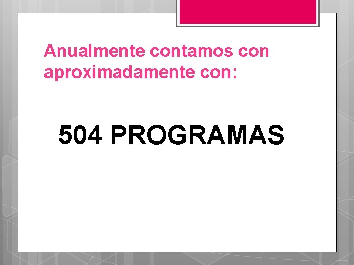 Anualmente contamos con aproximadamente con: 504 PROGRAMAS 