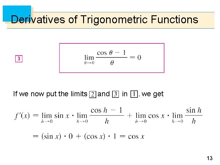 Derivatives of Trigonometric Functions If we now put the limits and in we get