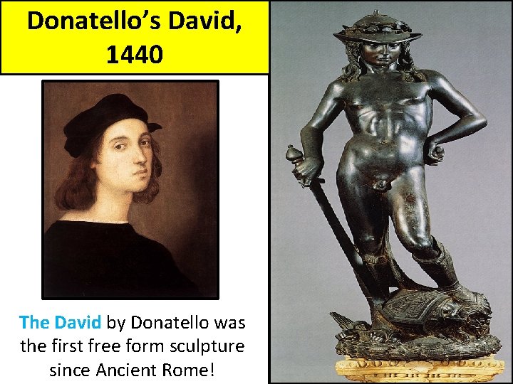 Donatello’s David, 1440 The David by Donatello was the first free form sculpture since