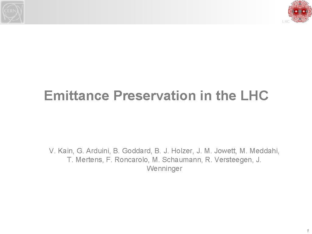 LHC Emittance Preservation in the LHC V. Kain, G. Arduini, B. Goddard, B. J.