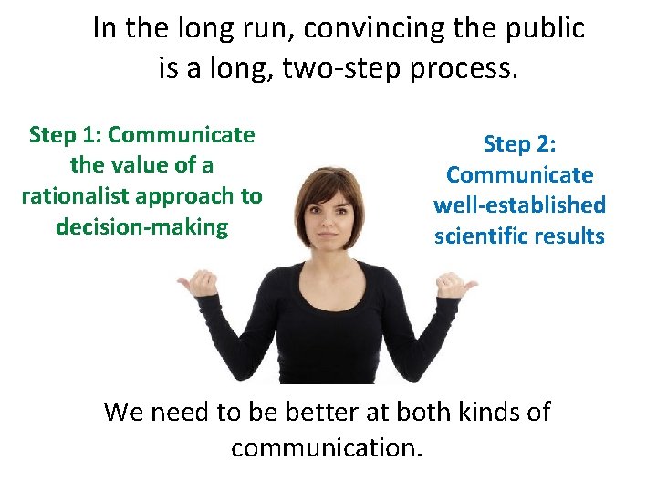 In the long run, convincing the public is a long, two-step process. Step 1: In the long run, convincing the public is a long, two-step process. Step 1: