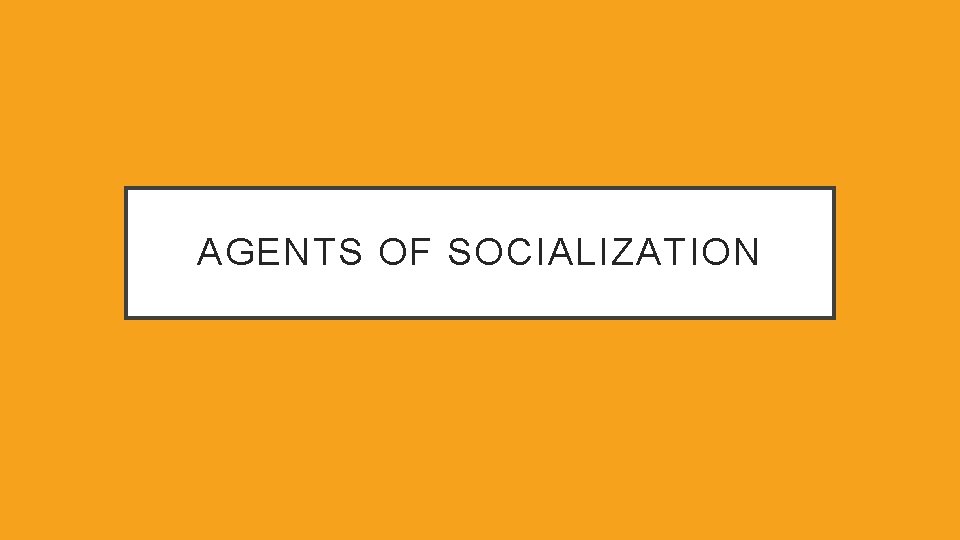 AGENTS OF SOCIALIZATION 