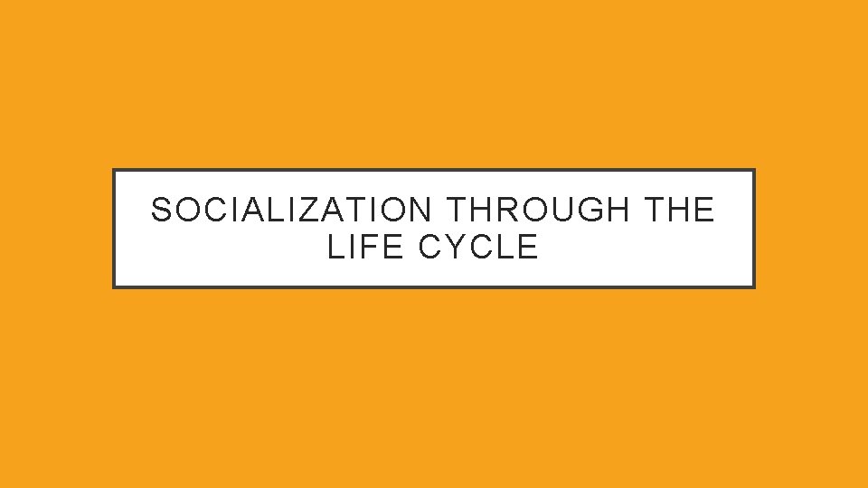 SOCIALIZATION THROUGH THE LIFE CYCLE 