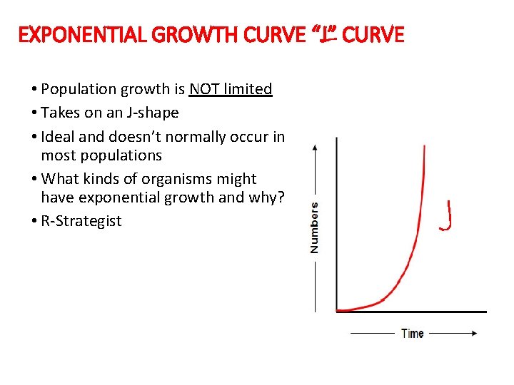 EXPONENTIAL GROWTH CURVE “J” CURVE • Population growth is NOT limited • Takes on EXPONENTIAL GROWTH CURVE “J” CURVE • Population growth is NOT limited • Takes on