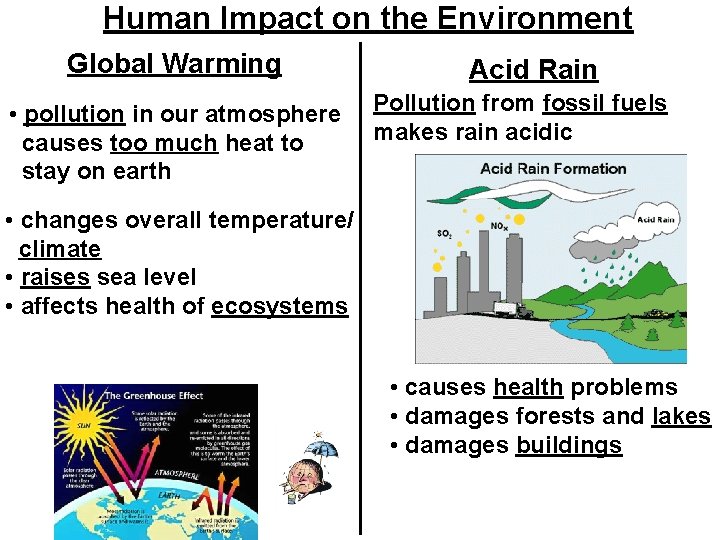 Human Impact on the Environment Global Warming • pollution in our atmosphere causes too Human Impact on the Environment Global Warming • pollution in our atmosphere causes too