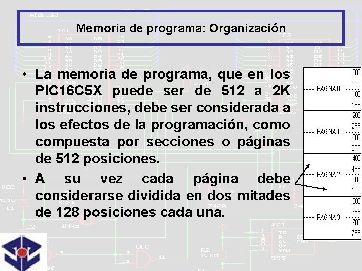 Memoria de programa: Organización • La memoria de programa, que en los PIC 16