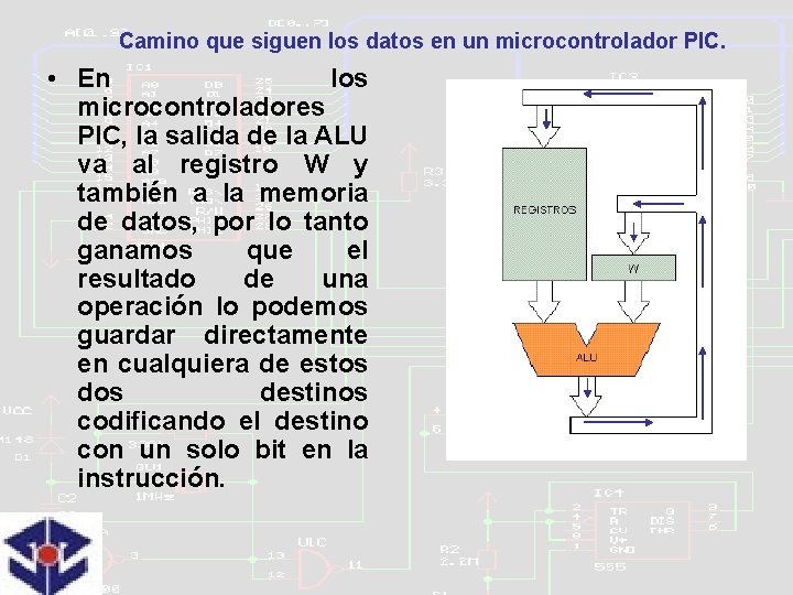 Camino que siguen los datos en un microcontrolador PIC. • En los microcontroladores PIC,