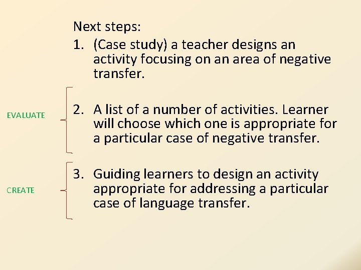 Next steps: 1. (Case study) a teacher designs an activity focusing on an area Next steps: 1. (Case study) a teacher designs an activity focusing on an area