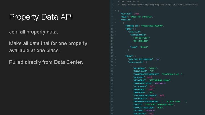 Property Data API Join all property data. Make all data that for one property