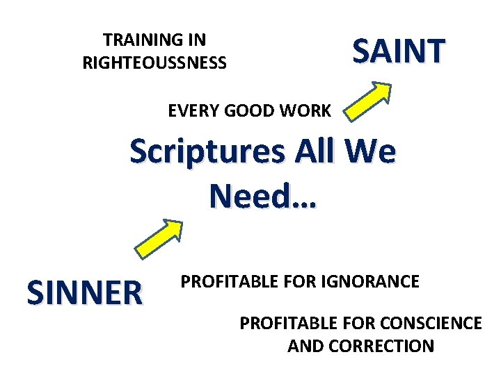 SAINT TRAINING IN RIGHTEOUSSNESS EVERY GOOD WORK Scriptures All We Need… SINNER PROFITABLE FOR