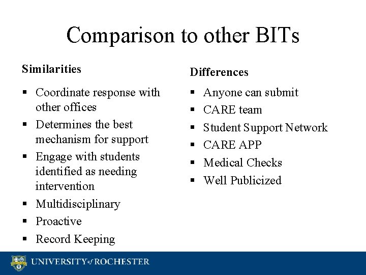 Comparison to other BITs Similarities Differences § Coordinate response with other offices § Determines