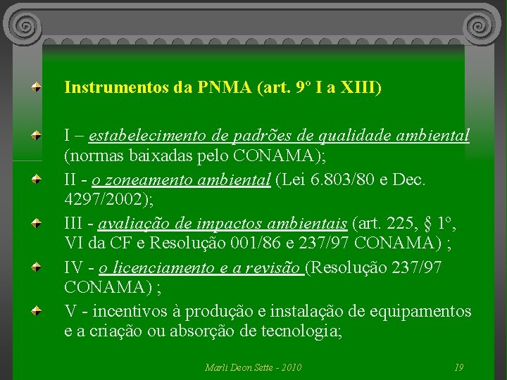 Instrumentos da PNMA (art. 9º I a XIII) I – estabelecimento de padrões de