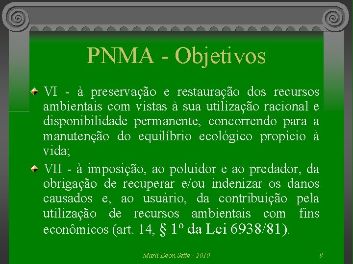 PNMA - Objetivos VI - à preservação e restauração dos recursos ambientais com vistas