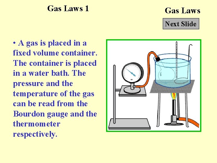 Gas Laws 1 Gas Laws Next Slide • A gas is placed in a