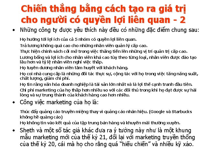 Chiến thắng bằng cách tạo ra giá trị cho người có quyền lợi liên