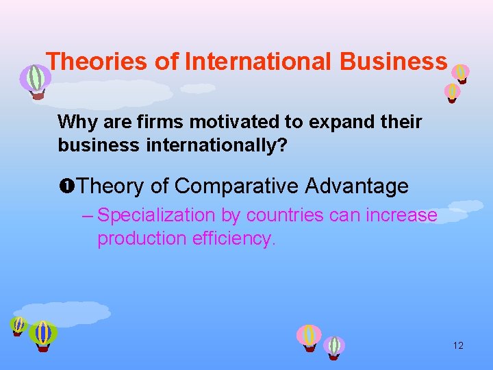 Theories of International Business Why are firms motivated to expand their business internationally? Theory