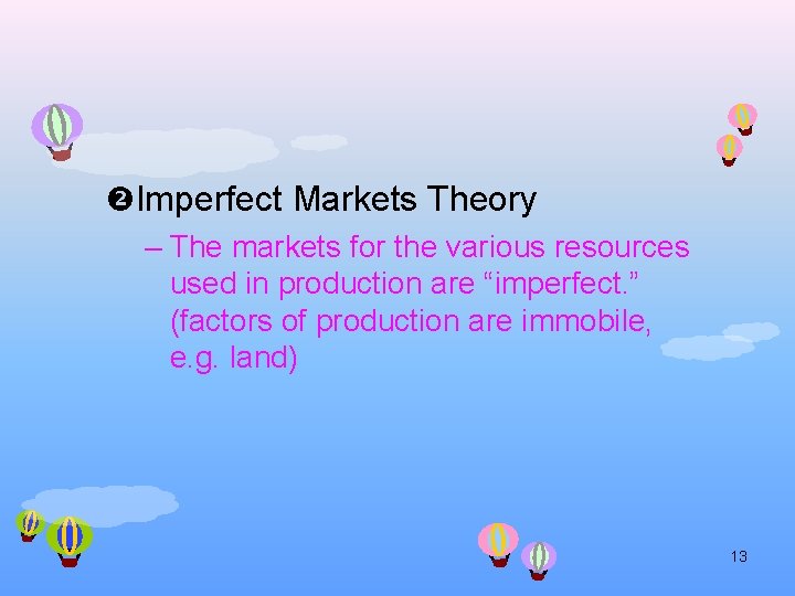  Imperfect Markets Theory – The markets for the various resources used in production