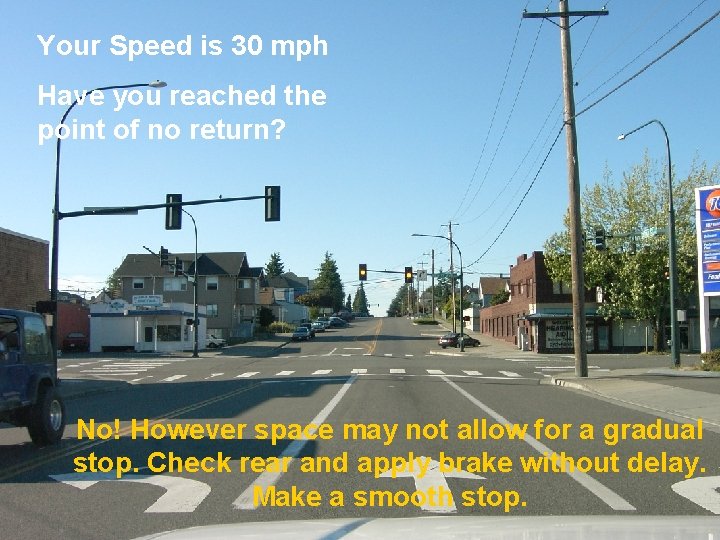 Your Speed is 30 mph Have you reached the point of no return? No!