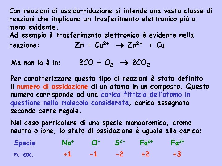 Con reazioni di ossido–riduzione si intende una vasta classe di reazioni che implicano un Con reazioni di ossido–riduzione si intende una vasta classe di reazioni che implicano un