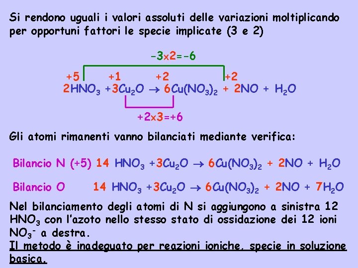 Si rendono uguali i valori assoluti delle variazioni moltiplicando per opportuni fattori le specie