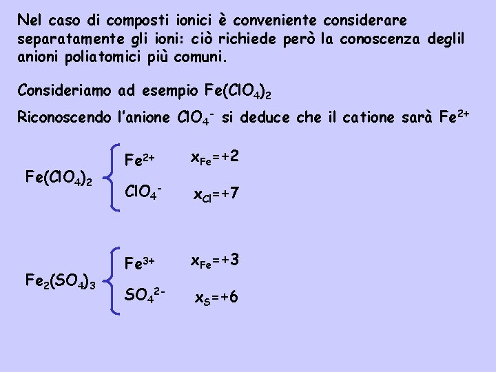 Nel caso di composti ionici è conveniente considerare separatamente gli ioni: ciò richiede però