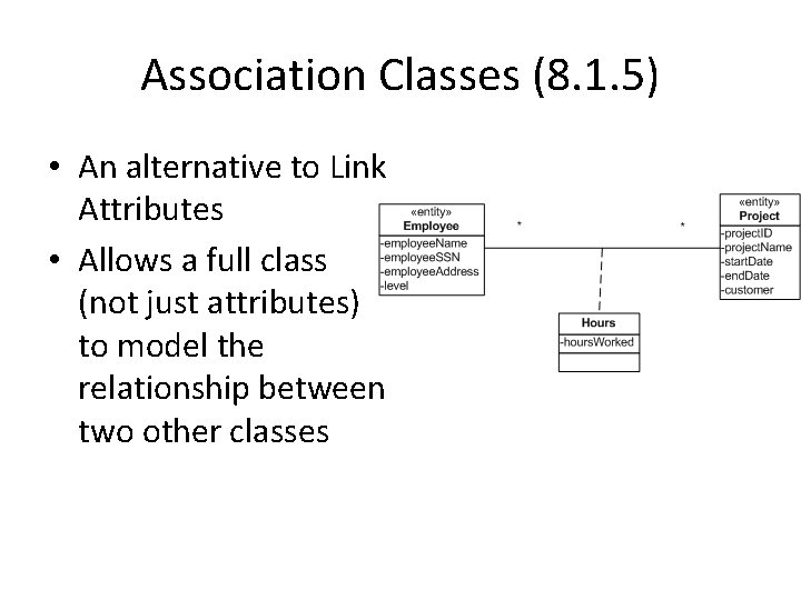 Association Classes (8. 1. 5) • An alternative to Link Attributes • Allows a