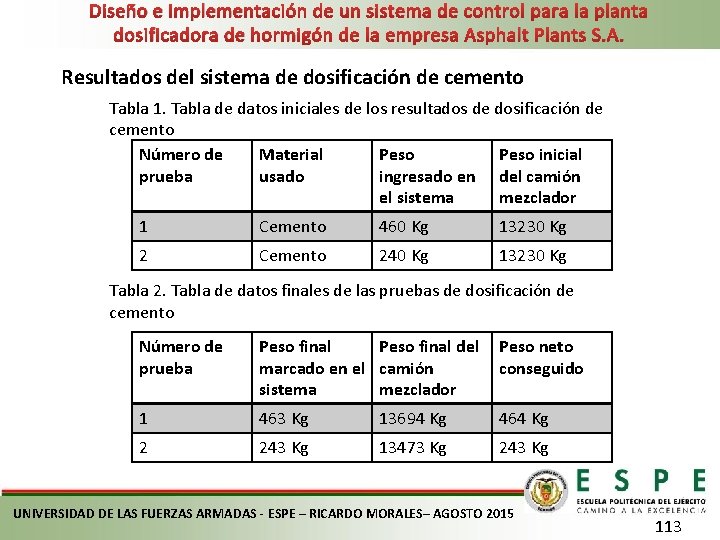 Diseño e implementación de un sistema de control para la planta dosificadora de hormigón