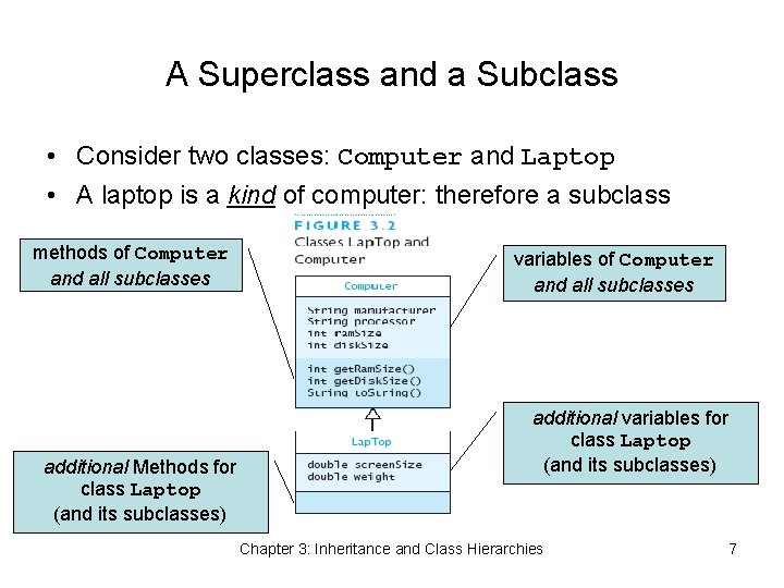 A Superclass and a Subclass • Consider two classes: Computer and Laptop • A